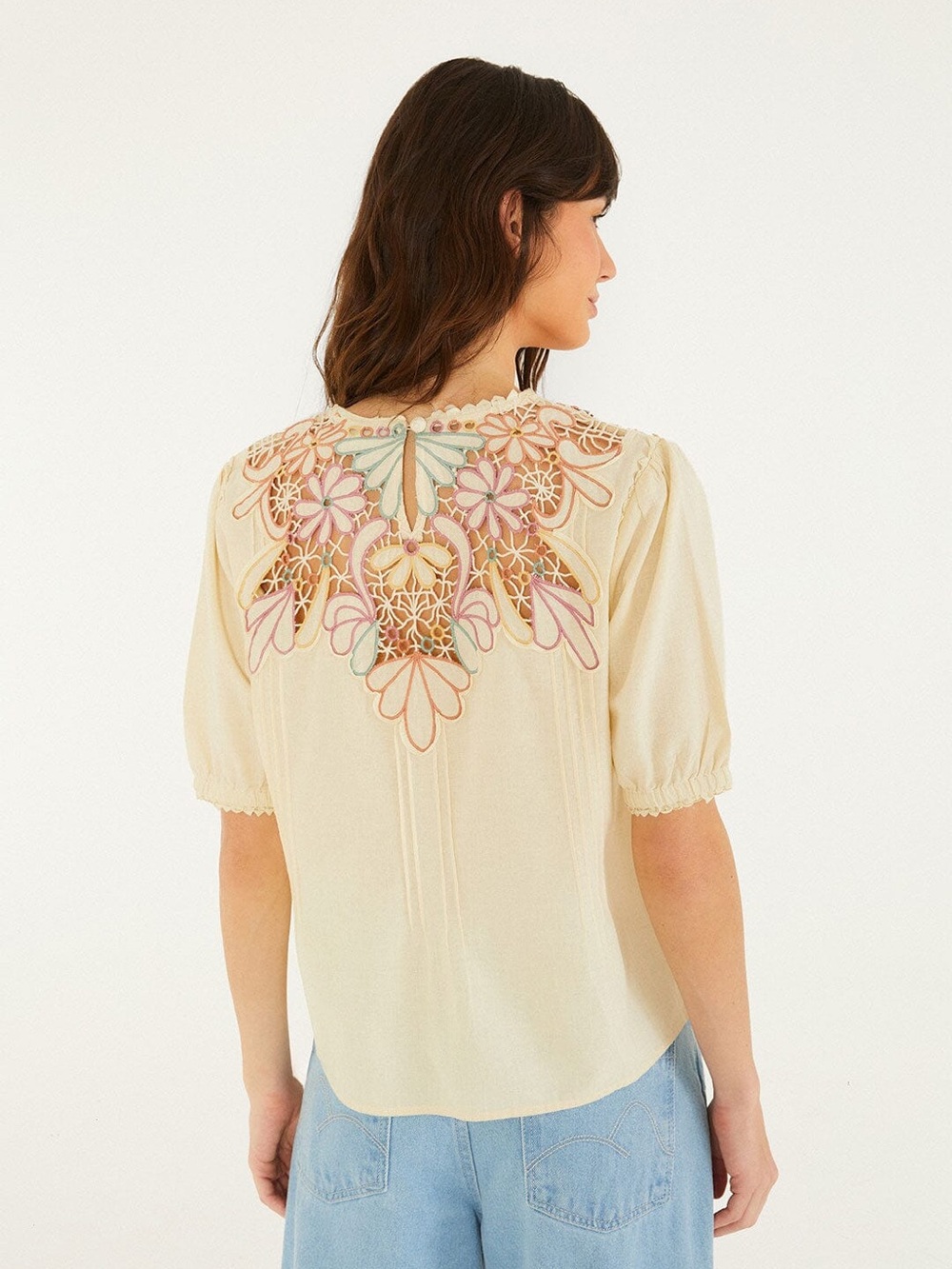 FARM Rio Cream Embroidered Floral Yoke Tank Top - Picture 2 of 3